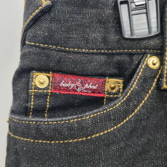 Baby Phat Junior's Y2K Black Gold Contrast Sequin Embellished Bootcut Jeans Sz 9 - Picture 2 of 10